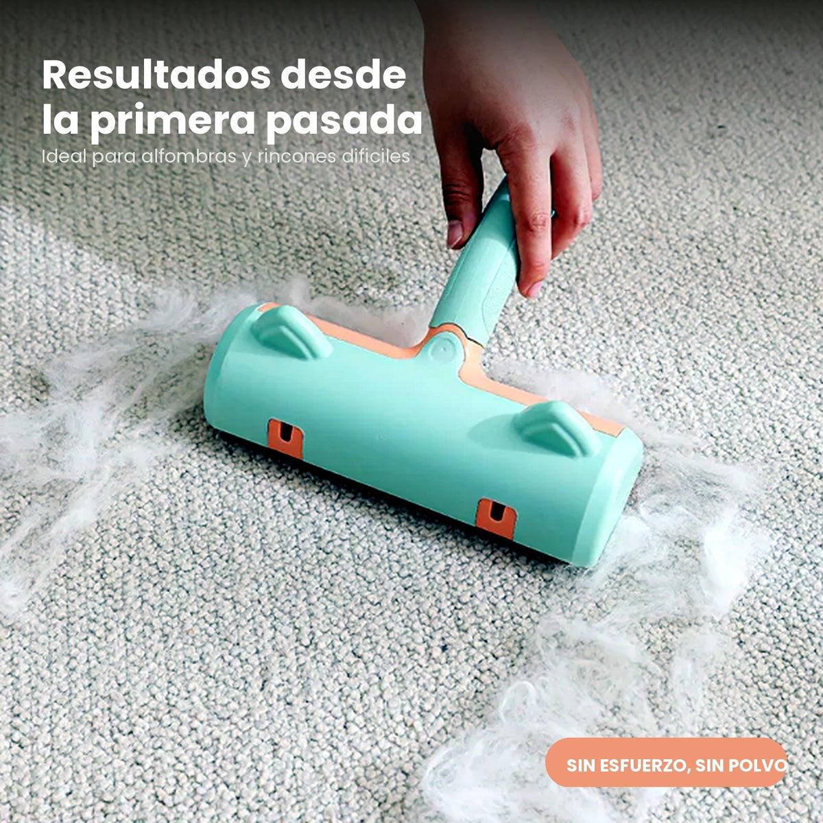 Resultado del cepillo PawClean Pro quitando pelo de mascota de una alfombra