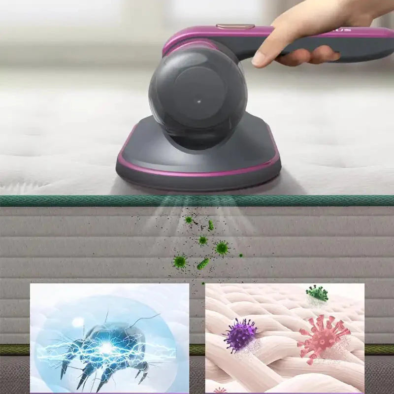 Aspirador AeroPure en uso sobre un sofá eliminando ácaros y alérgenos